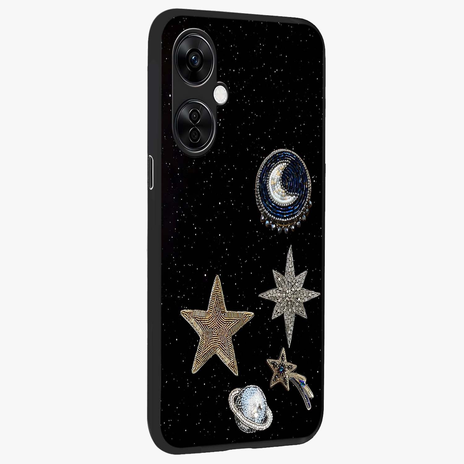 Starlit Cosmic Dreams Glass Case for 1+Nord CE 3 Lite side perspective highlighting luminous textures and premium edges