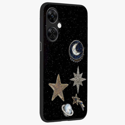 Starlit Cosmic Dreams Glass Case for 1+Nord CE 3 Lite side perspective highlighting luminous textures and premium edges