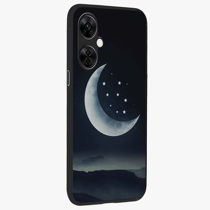 Starry Moon Pattern Glass Case for 1+Nord CE 3 Lite side perspective highlighting celestial textures and premium edges