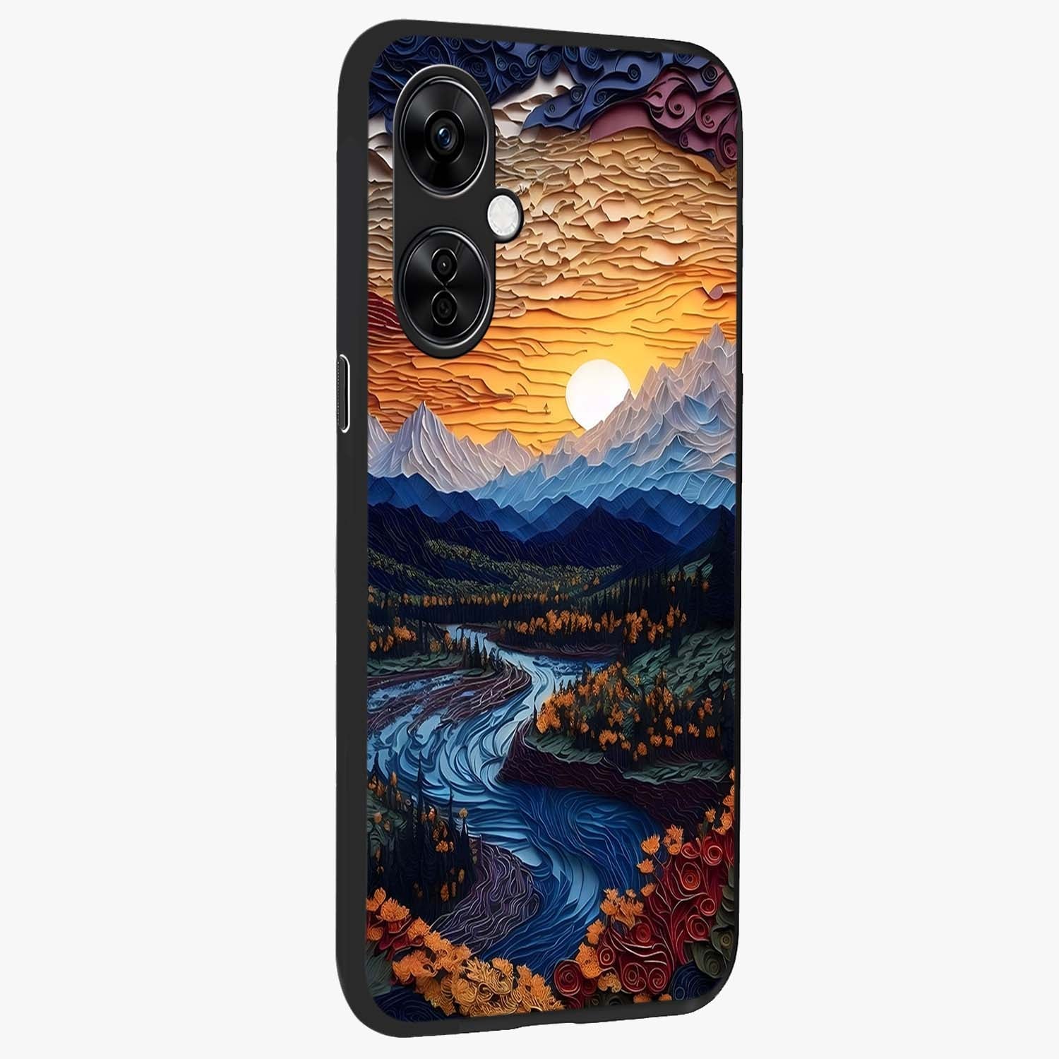 Sunrise River Dreams Glass Case for 1+Nord CE 3 Lite side perspective highlighting serene water textures and smooth build