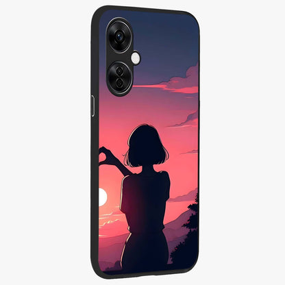 Sunset Silhouette Boy Glass Case for 1+Nord CE 3 Lite side perspective highlighting dramatic horizon textures and premium edges