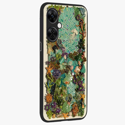 Underwater Mosaic Art Glass Case for 1+Nord CE 3 Lite side perspective highlighting detailed tile textures and premium edges