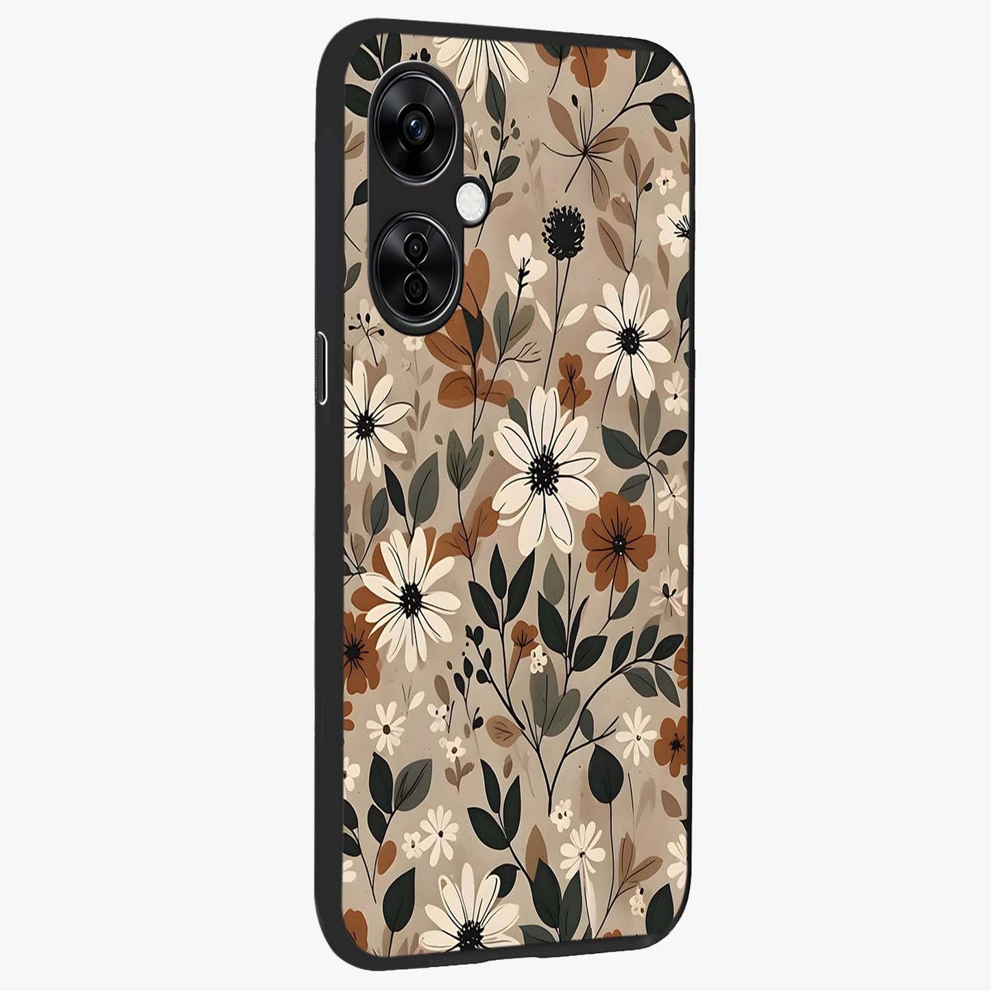 Vector Flowers Glass Case for 1+Nord CE 3 Lite side perspective highlighting smooth floral textures and premium edges