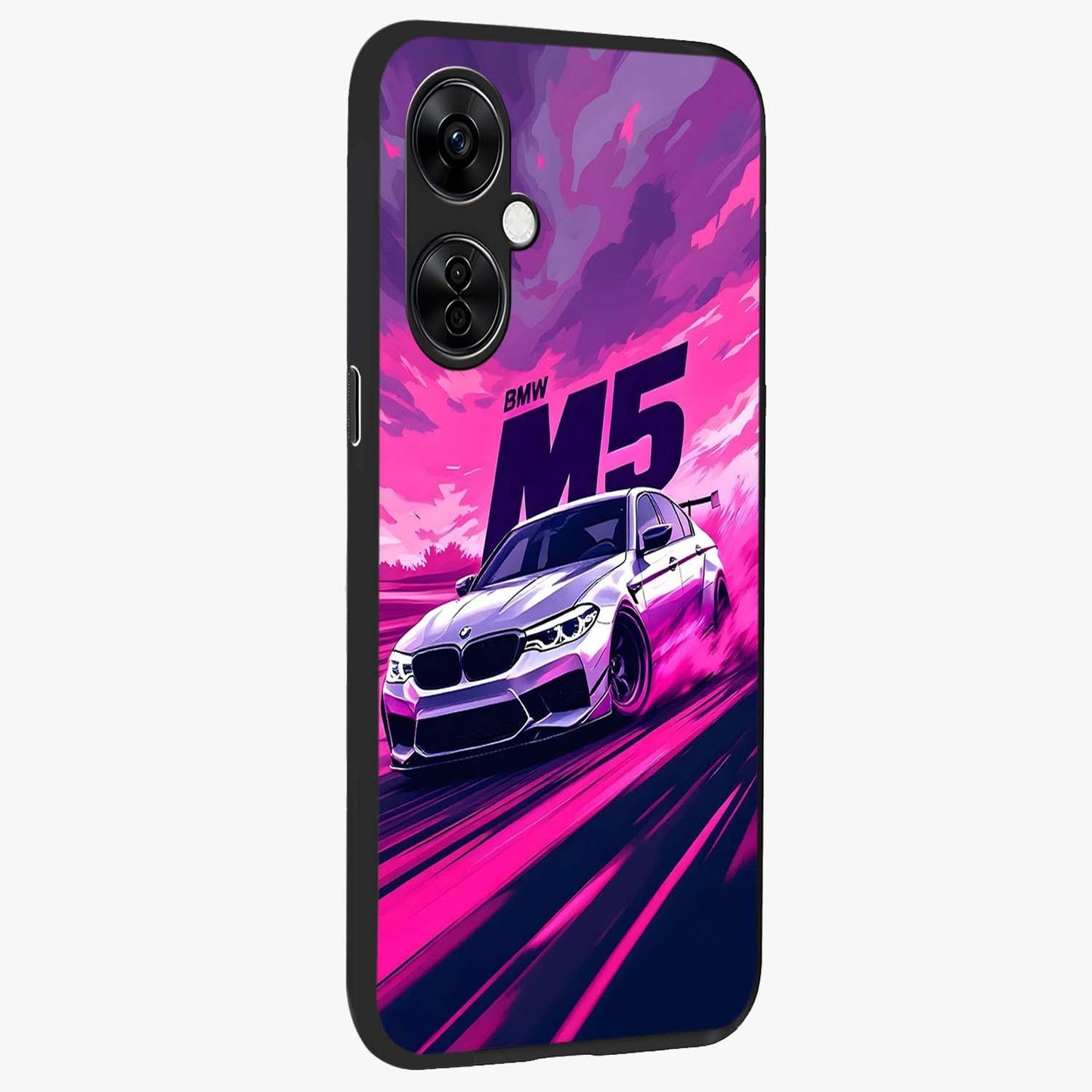 Velocity Drift Pulse Glass Case for 1+Nord CE 3 Lite side perspective highlighting sharp automotive textures and sleek build