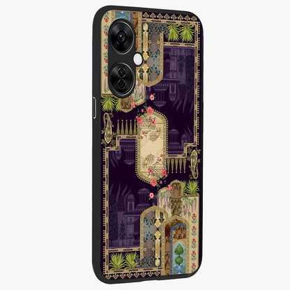 Velvet Mughal Art Glass Case for 1+Nord CE 3 Lite side perspective highlighting ornate detailing and smooth premium build