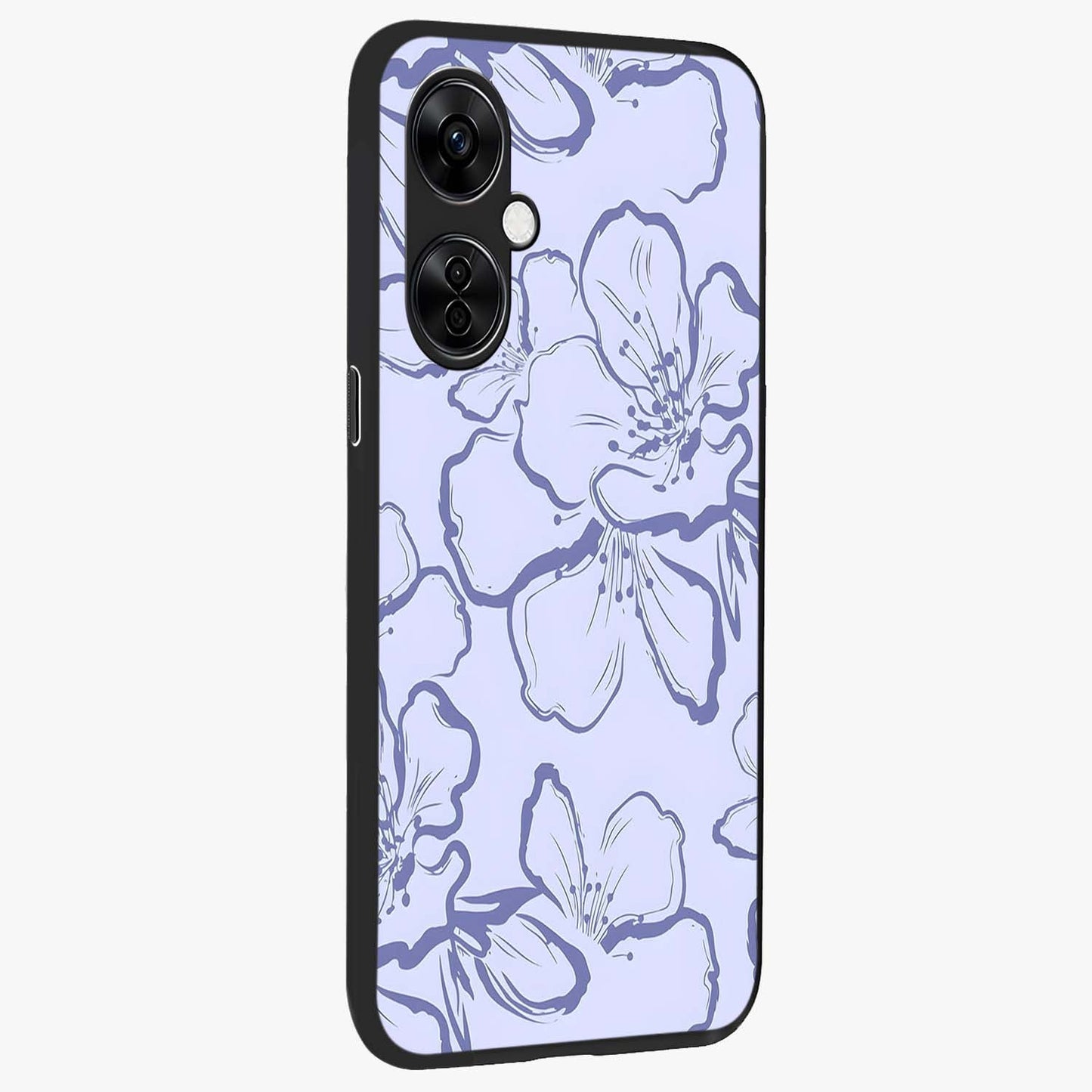 Violet Sketch Garden Glass Case for 1+Nord CE 3 Lite side perspective highlighting refined bloom textures and premium edges