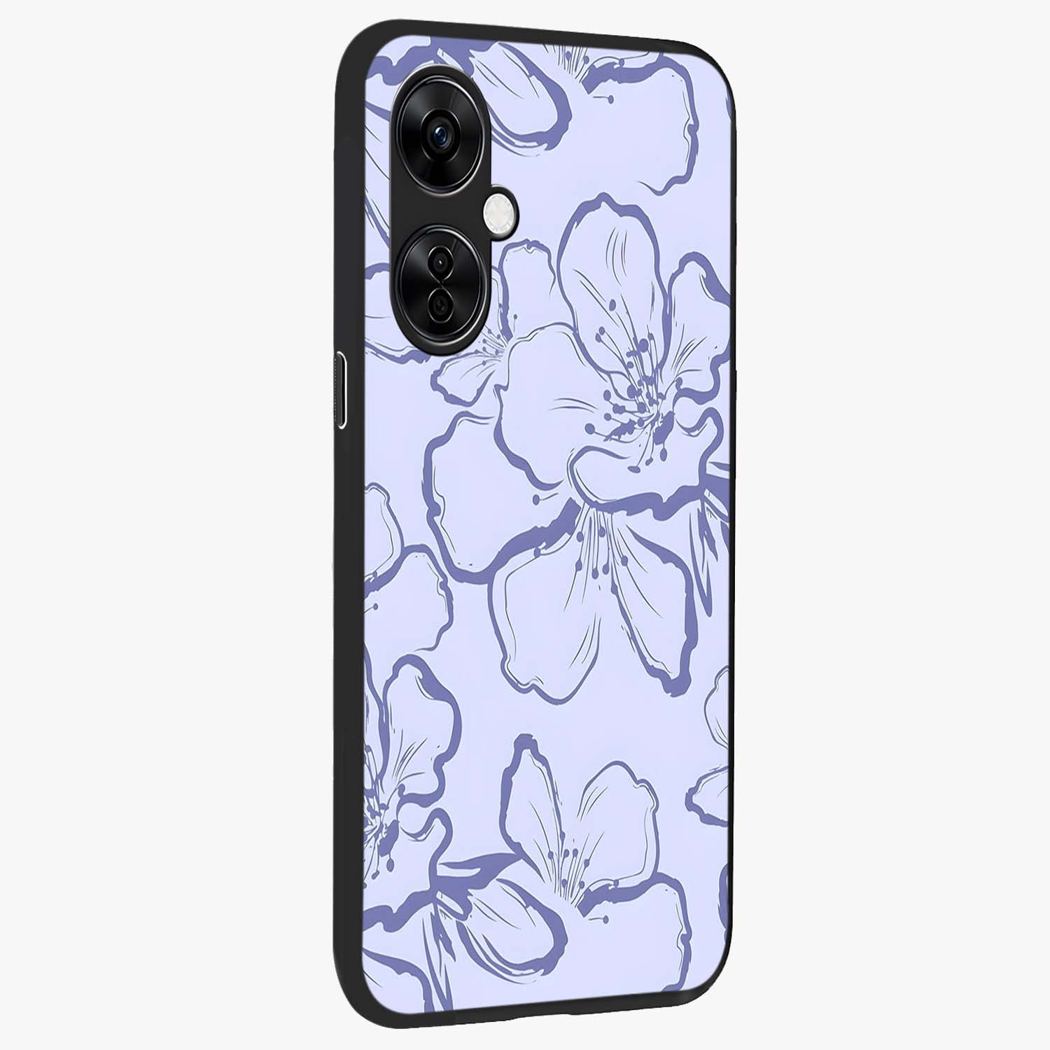 Violet Sketch Garden Glass Case for 1+Nord CE 3 Lite side perspective highlighting refined bloom textures and premium edges