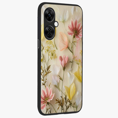 Whispering Petal Harmony Glass Case for 1+Nord CE 3 Lite side perspective highlighting refined textures and premium edges
