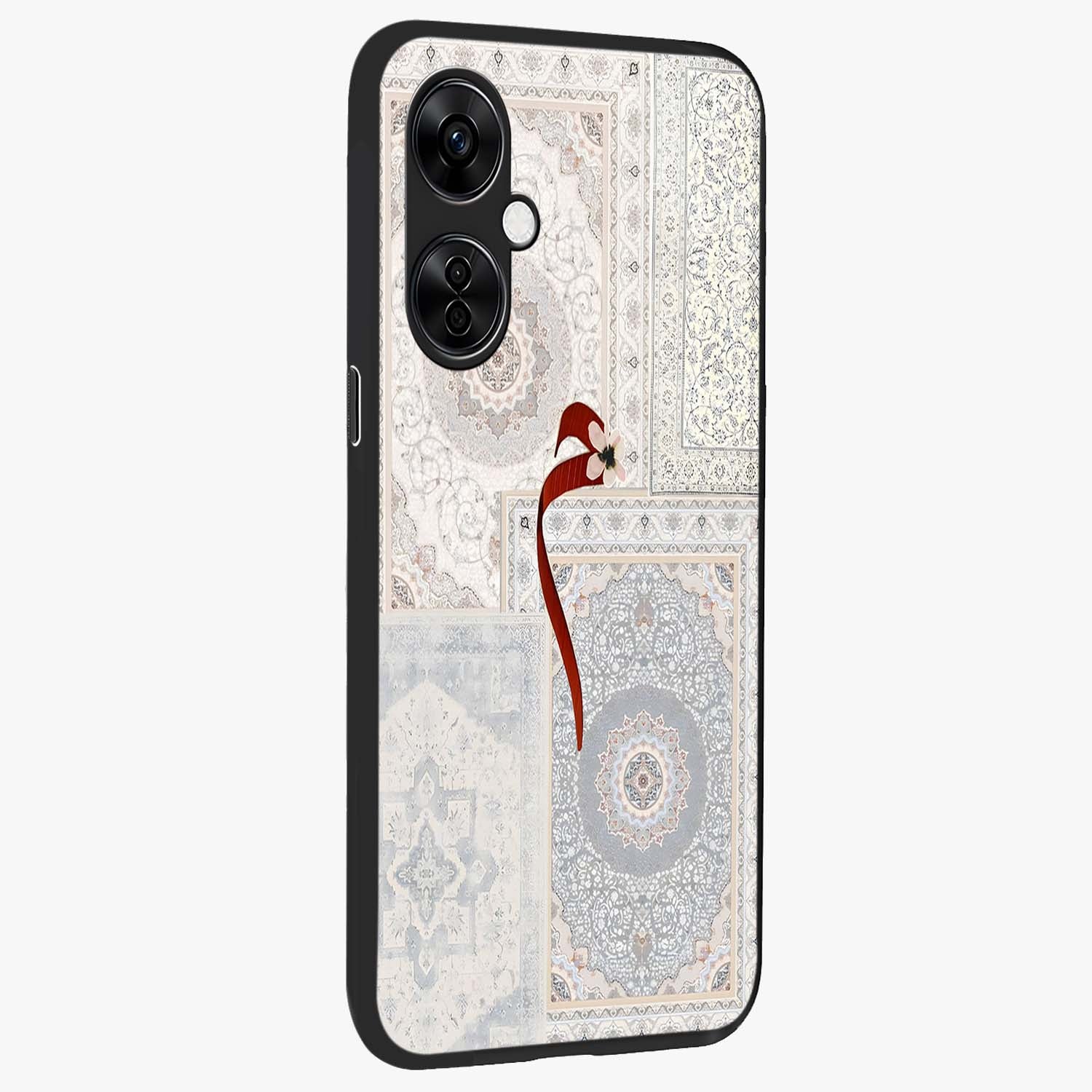 White Aesthetic Bow Glass Case for 1+Nord CE 3 Lite side perspective highlighting subtle textures and smooth premium build