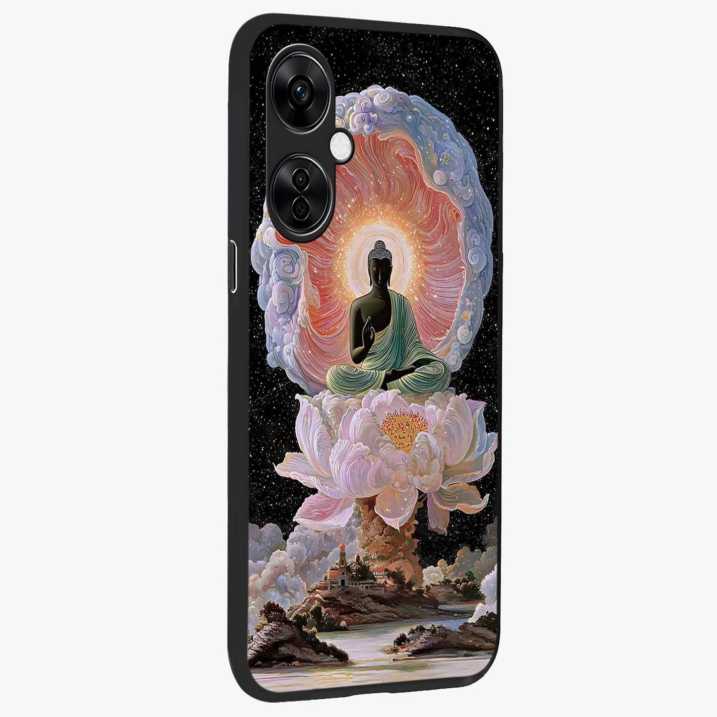 Zen Lotus Realm Glass Case for 1+Nord CE 3 Lite side perspective highlighting refined textures and smooth premium build