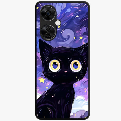 Abstract Cat Art Glass Case for 1+Nord CE 3 Lite vibrant front view featuring modern artistic cat illustration