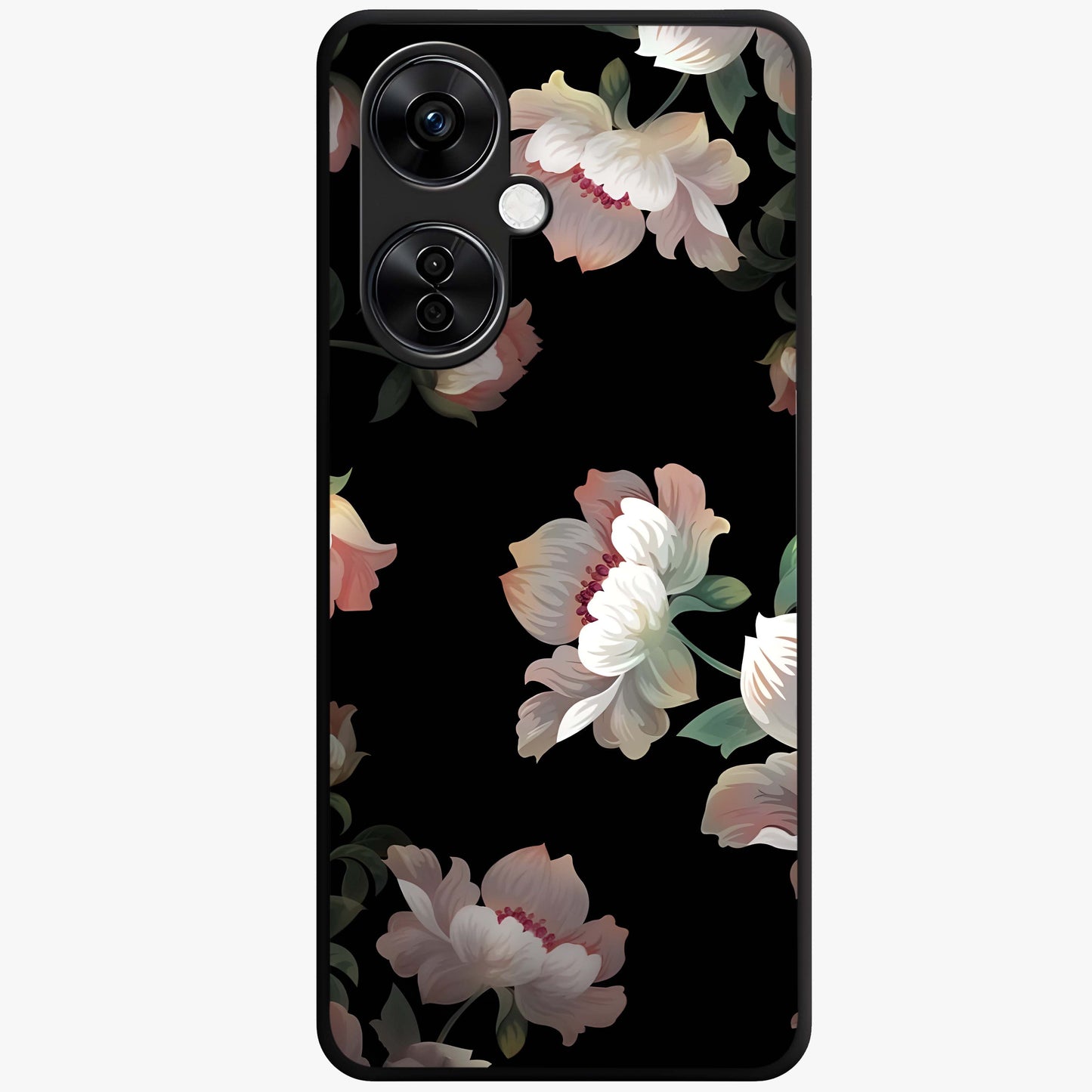 Abstract Embossed Blooming Bright Flower Glass Case for 1+Nord Ce 3 Lite front view featuring vibrant raised floral artwork