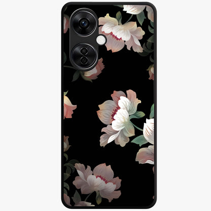 Abstract Embossed Blooming Bright Flower Glass Case for 1+Nord Ce 3 Lite front view featuring vibrant raised floral artwork