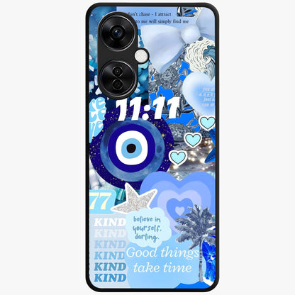 Aesthetic Be Kind Eye Glass Case for 1+Nord CE 3 Lite front view featuring minimal eye illustration with positive message