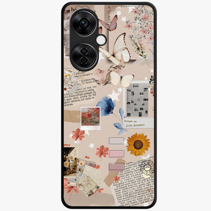 Aesthetic Butterfly Glass Case for 1+Nord CE 3 Lite front view featuring elegant butterfly artwork with soft aesthetic tones