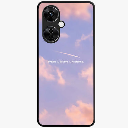 Aesthetic Clouds Dream Glass Case for 1+Nord CE 3 Lite soft front view featuring dreamy pastel cloud artwork
