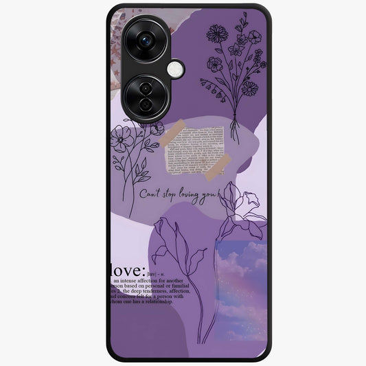 Aesthetic Love With Flower Glass Case for 1+Nord Ce 3 Lite romantic front view featuring floral love themed artwork