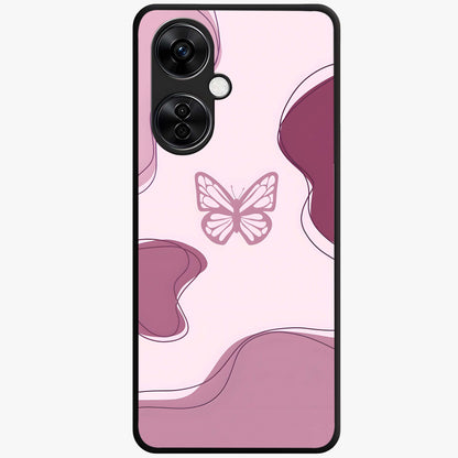 Aesthetic Pinkish Custom Name Butterfly Glass Case for 1+Nord CE 3 Lite elegant front view featuring pink butterfly artwork with personalized name design