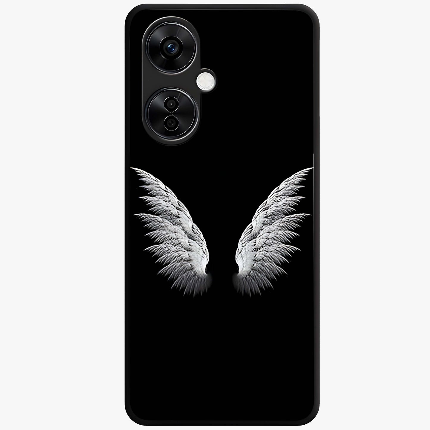 Angel Wing Grace Glass Case for 1+Nord CE 3 Lite elegant front view featuring soft angel wing artwork