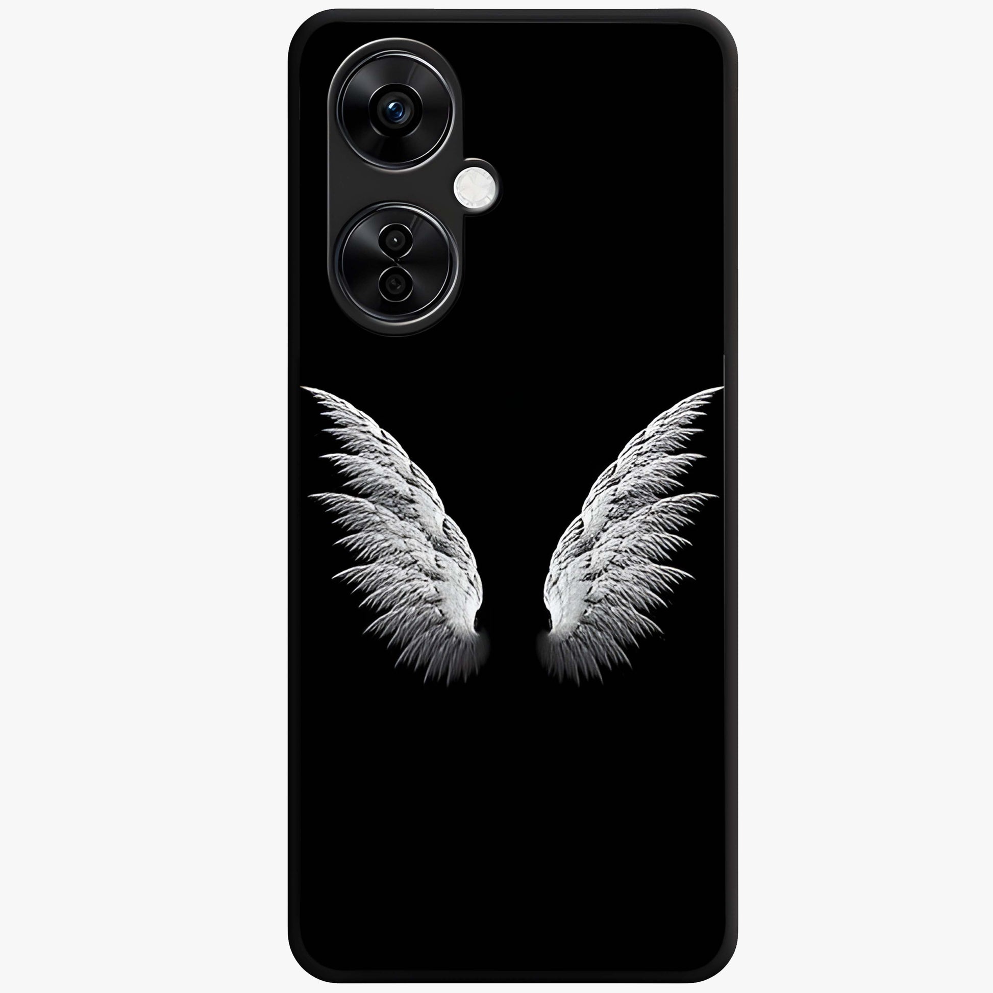 Angel Wing Grace Glass Case for 1+Nord CE 3 Lite elegant front view featuring soft angel wing artwork