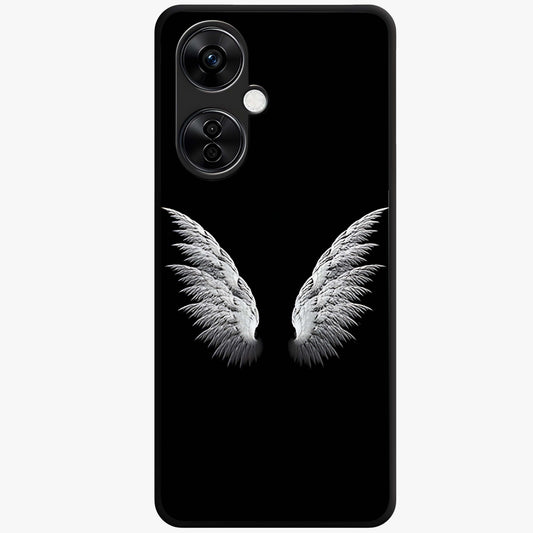 Angel Wing Grace Glass Case for 1+Nord CE 3 Lite elegant front view featuring soft angel wing artwork