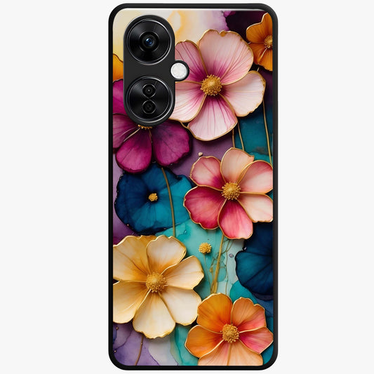 Artlyn Grace Flower Pattern Glass Case for 1+Nord CE 3 Lite elegant front view featuring soft floral pattern artwork