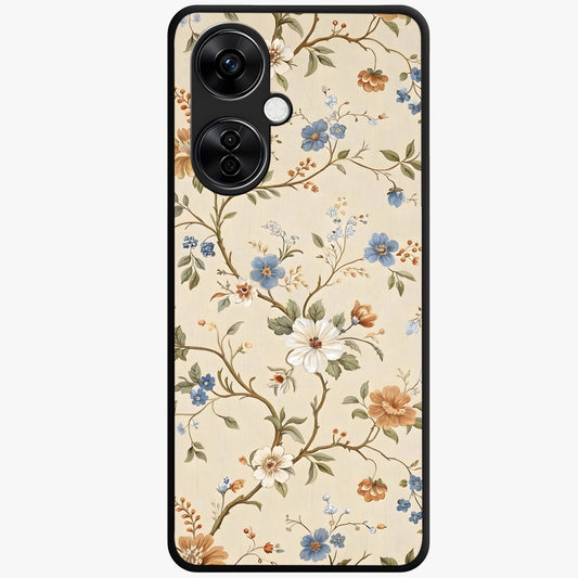 Beige Vintage Flower Glass Case for 1+Nord CE 3 Lite soft front view featuring classic beige floral artwork
