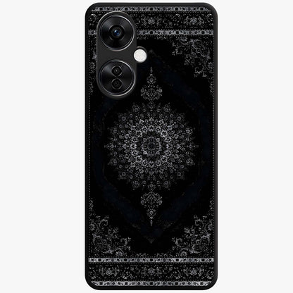 Black Persian Carpet Glass Case for 1+Nord CE 3 Lite rich front view featuring intricate Persian carpet pattern artwork