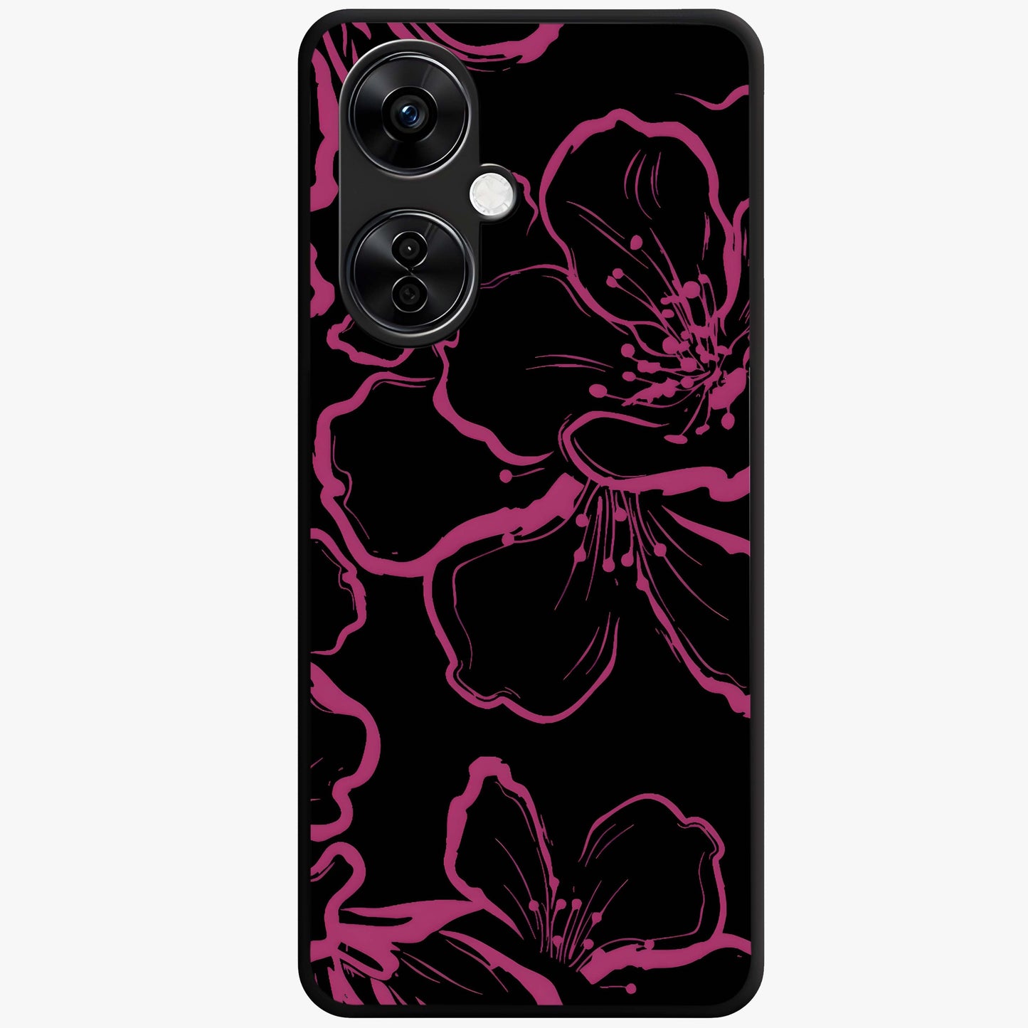 Black Violet Sketch Garden Glass Case for 1+Nord CE 3 Lite artistic front view featuring violet floral sketch artwork