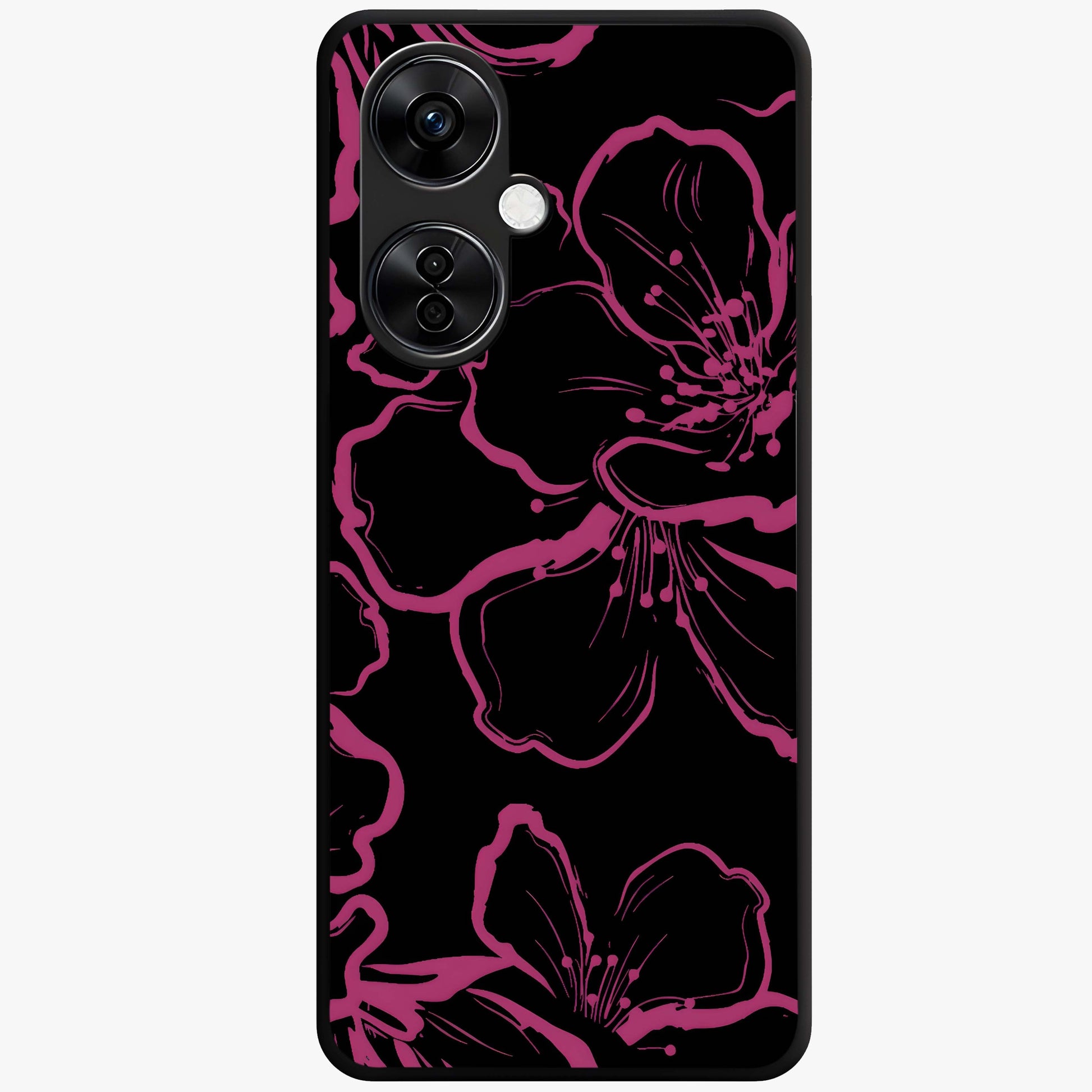 Black Violet Sketch Garden Glass Case for 1+Nord CE 3 Lite artistic front view featuring violet floral sketch artwork