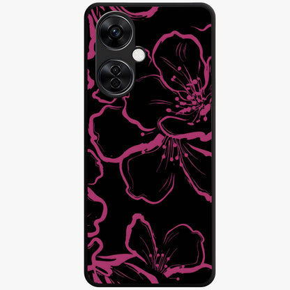 Black Violet Sketch Garden Glass Case for 1+Nord CE 3 Lite artistic front view featuring violet floral sketch artwork