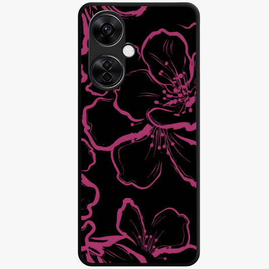 Black Violet Sketch Garden Glass Case for 1+Nord CE 3 Lite artistic front view featuring violet floral sketch artwork