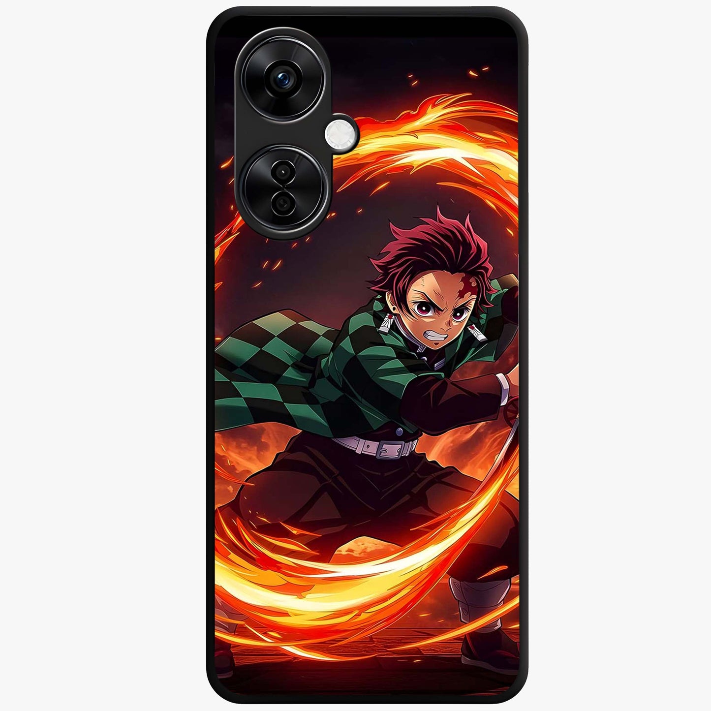 Blazing Sword Resolve Glass Case for 1+Nord CE 3 Lite showing full back design in clean flat view with blazing sword artwork and glossy glass finish.