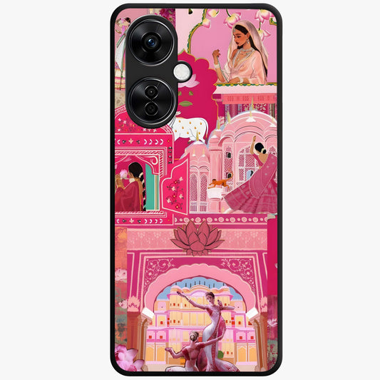 Blossoms of Rajasthan Glass Case for 1+Nord CE 3 Lite vibrant front view featuring traditional Rajasthani floral artwork