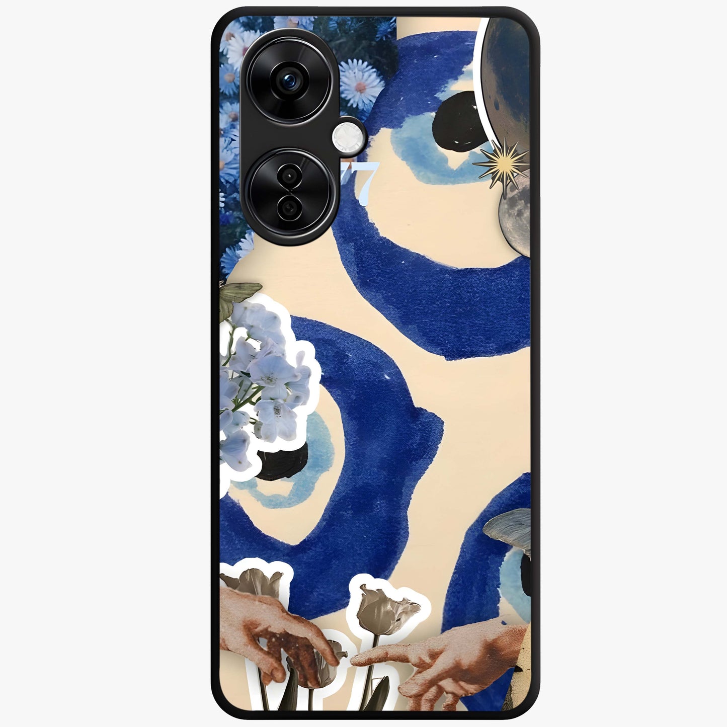 Blue Evil Divine Glass Case for 1+Nord CE 3 Lite bold front view featuring vibrant evil eye artwork with divine aesthetic tones