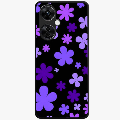 Blue Retro Pop Flowers Glass Case for 1+Nord CE 3 Lite vibrant front view featuring retro floral artwork in bold blue tones
