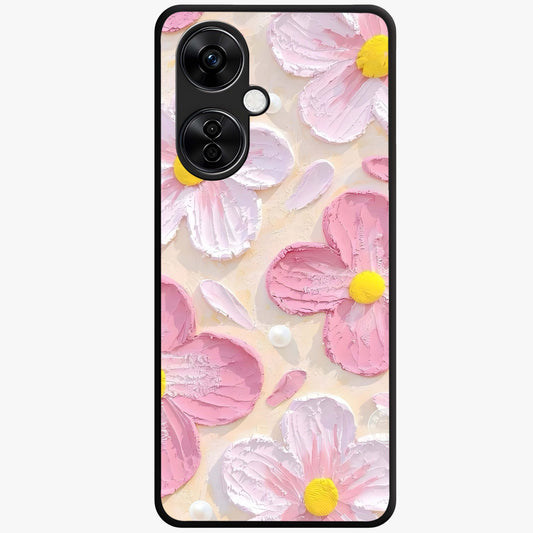 Blush Bloom Texture Glass Case for 1+Nord CE 3 Lite artistic front view featuring textured floral blush artwork