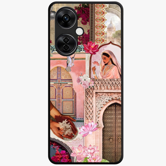 Blush Heritage Dream Glass Case for 1+Nord CE 3 Lite elegant front view featuring heritage inspired floral artwork