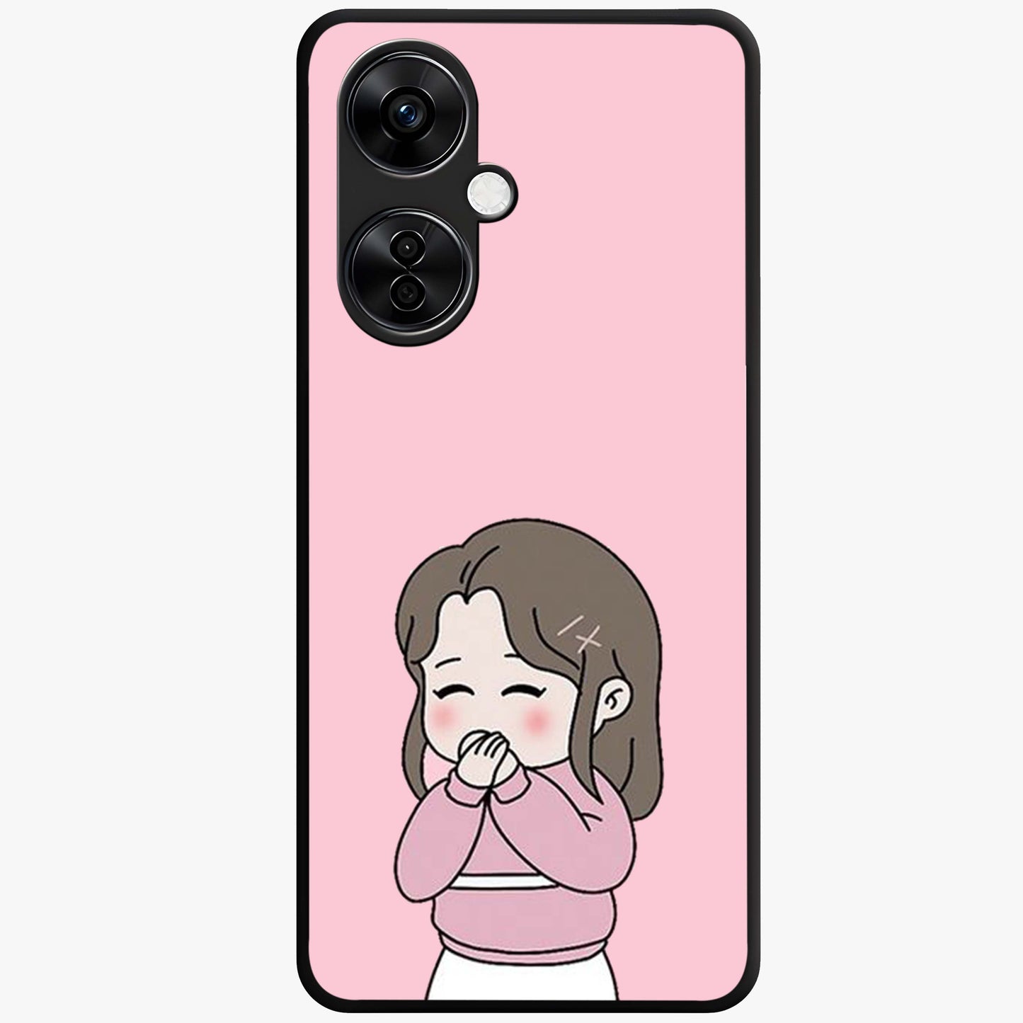 Blushing Love Moment Glass Case for 1+Nord CE 3 Lite romantic front view featuring soft blush love themed artwork