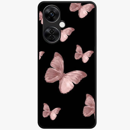 Butterfly Pattern Glass Case for 1+Nord CE 3 Lite elegant front view featuring repeating butterfly artwork with aesthetic detailing