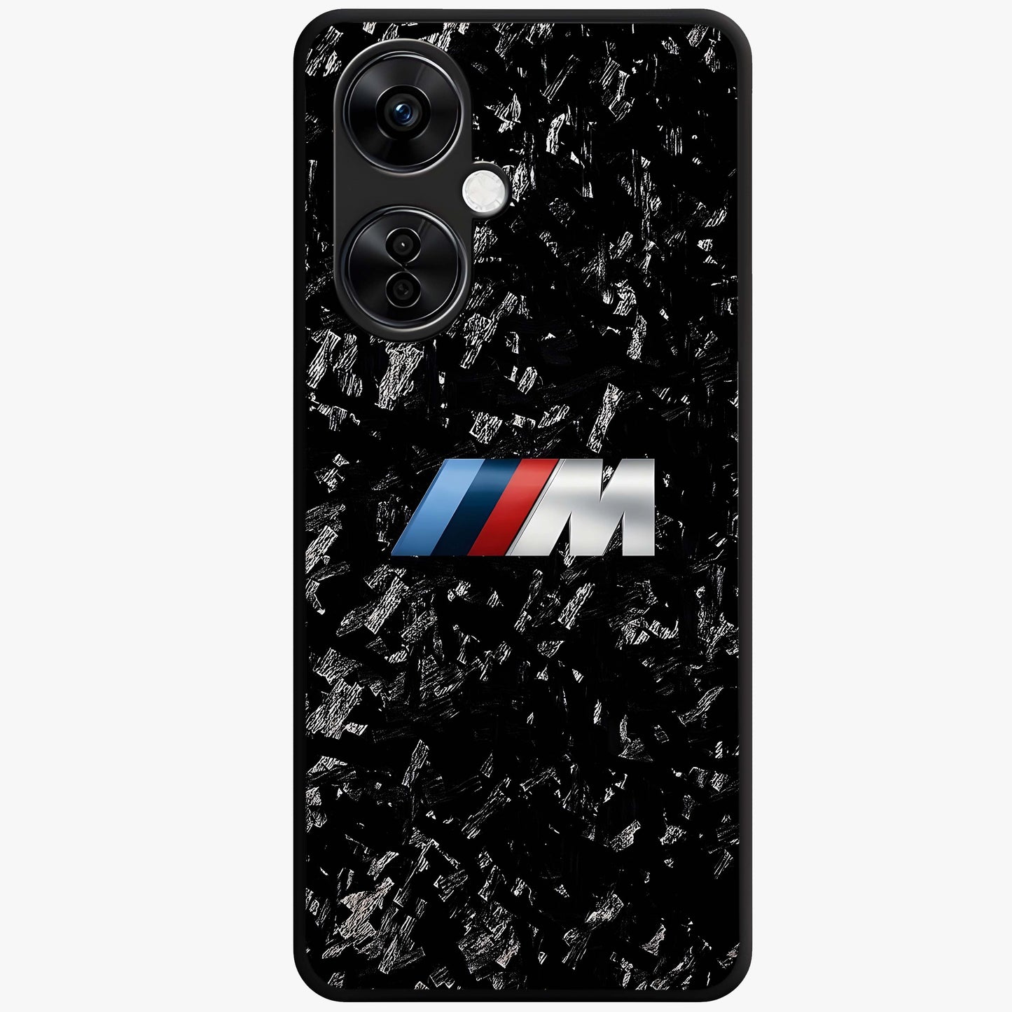 Carbon Speed Mark Glass Case for 1+Nord CE 3 Lite bold front view featuring carbon fiber texture and racing inspired design