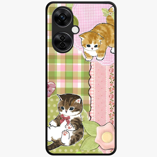 Cats Sweet Button Glass Case for 1+Nord CE 3 Lite adorable front view featuring cute cat artwork with sweet pastel tones