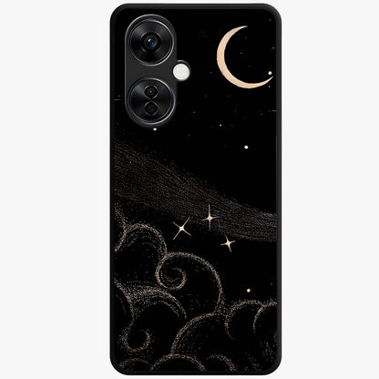 Celestial Midnight Veil Glass Case for 1+Nord CE 3 Lite dramatic front view featuring deep midnight sky artwork