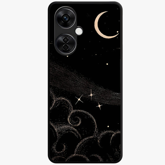 Celestial Midnight Veil Glass Case for 1+Nord CE 3 Lite dramatic front view featuring deep midnight sky artwork