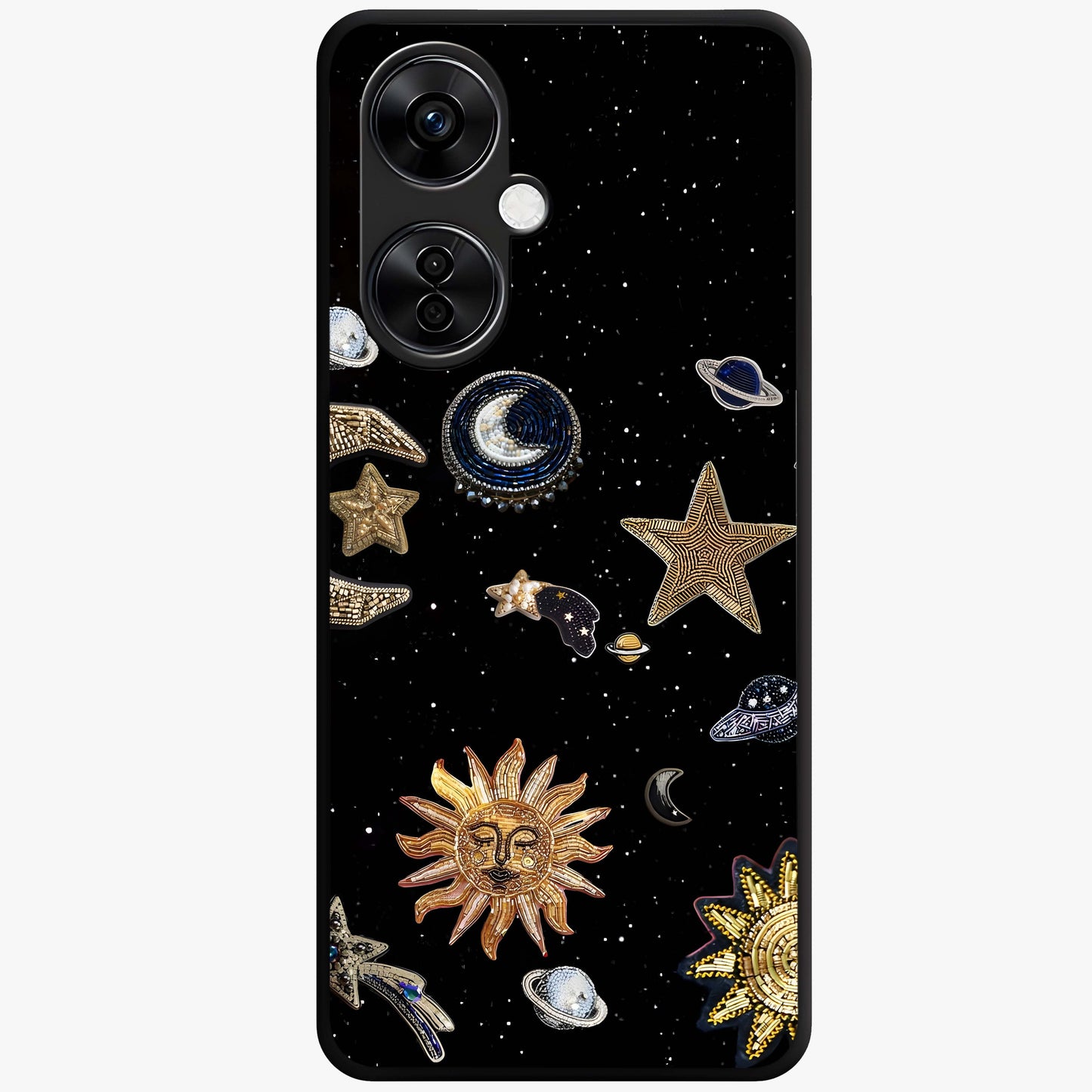 Celestial Star Charm Glass Case for 1+Nord CE 3 Lite radiant front view featuring star inspired cosmic artwork