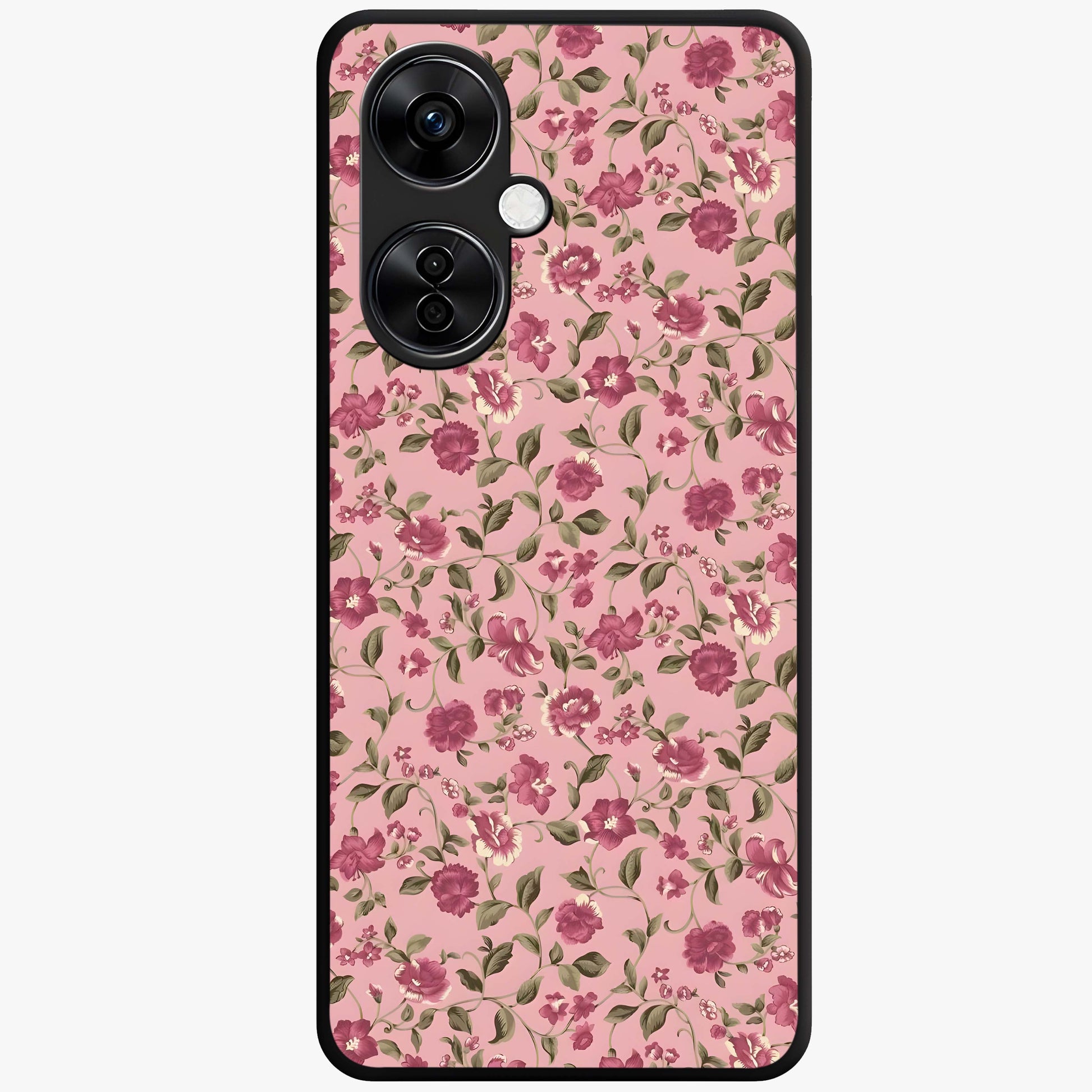Charming Pink Floral Glass Case for 1+Nord CE 3 Lite soft front view featuring delicate pink floral artwork