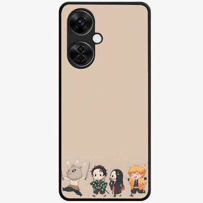 Chibi Demon Squad Glass Case for 1+Nord CE 3 Lite playful front view featuring chibi style character artwork
