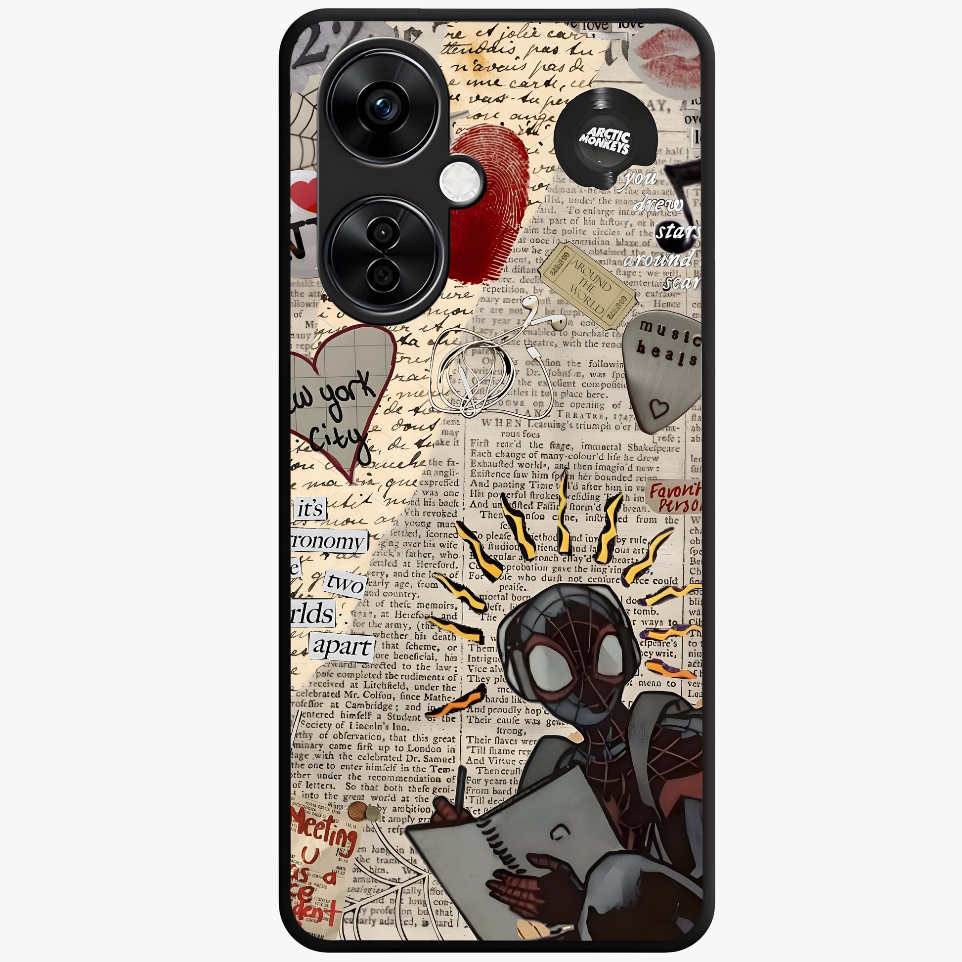 City Dream Sketch Glass Case for 1+Nord CE 3 Lite showing full back design in clean flat view with artistic city sketch artwork and glossy glass finish.