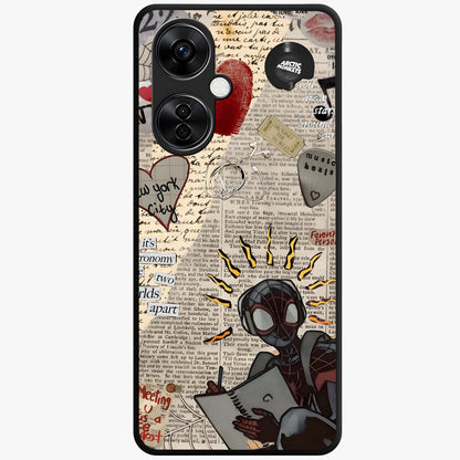 City Dream Sketch Glass Case for 1+Nord CE 3 Lite showing full back design in clean flat view with artistic city sketch artwork and glossy glass finish.