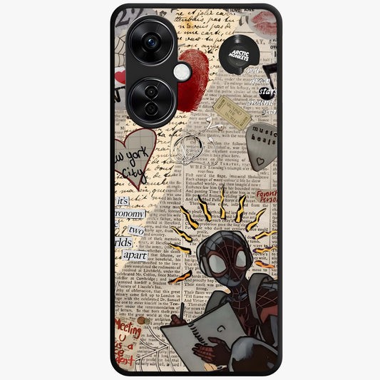 City Dream Sketch Glass Case for 1+Nord CE 3 Lite showing full back design in clean flat view with artistic city sketch artwork and glossy glass finish.